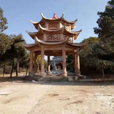 晚霞红大理石三层镂空浮雕  八角凉亭博鱼网页版
