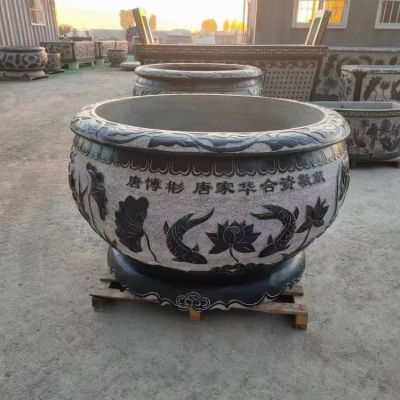 寺庙摆放青石仿古养鱼水缸花盆