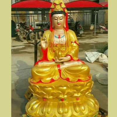 寺庙摆放玻璃钢漆金观音菩萨坐姿雕像