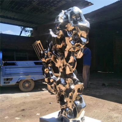 不锈钢镜面抛光工艺制作大型抽象太湖石企业园林摆件