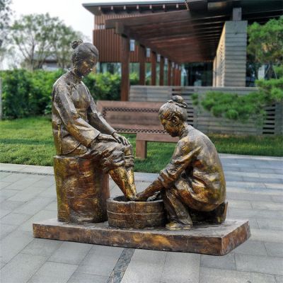 玻璃钢仿铜孝文化洗脚民俗文化小品博鱼网页版