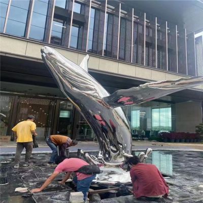 酒店门口大型喷泉水景不锈钢镜面鲸鱼