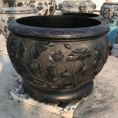 大理石做旧庭院摆放圆形养鱼荷花水缸