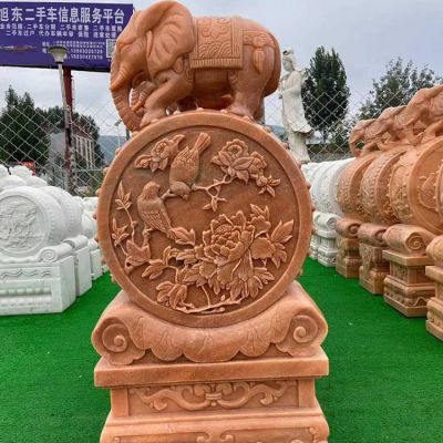 晚霞红石雕户外园林景观大型门口门墩抱鼓石博鱼网页版