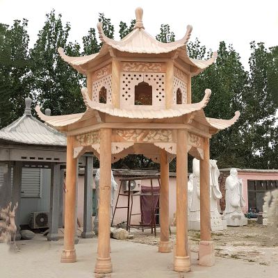 寺院户外摆放晚霞红复式顶休息凉亭