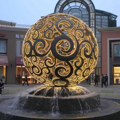 广场大型不锈钢镂空球摆件喷泉水景