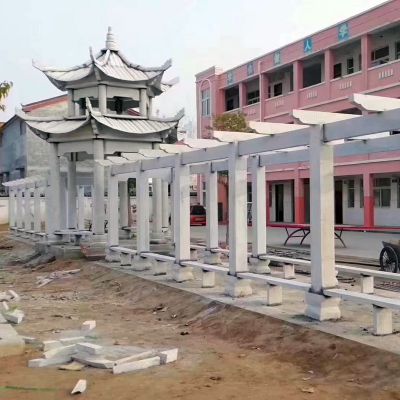 学校操场摆放大理石长廊花架双层仿古休闲凉亭