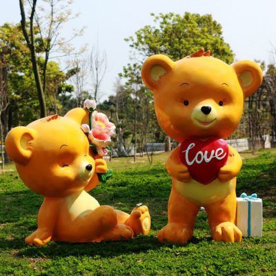 玻璃钢卡通小熊摆件 户外轻松熊动物博鱼网页版 幼儿园林景观商场装饰品摆件