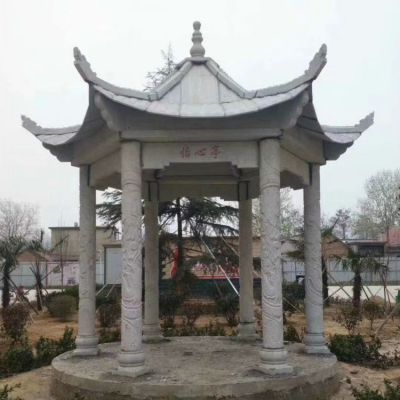 村庄摆放青石仿古石雕六角凉亭