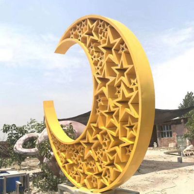 镜面不锈钢景观月亮博鱼网页版 创意镂空圆环水池园林摆件 