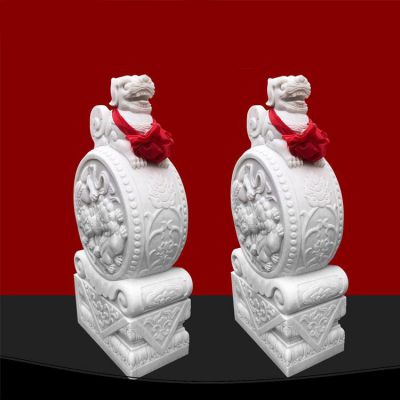  汉白玉门墩石鼓门墩 仿古一对家用庭院门口镇宅摆件