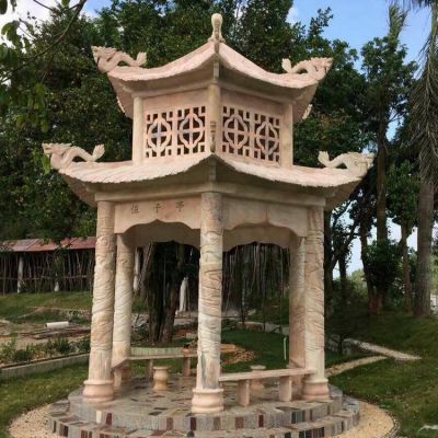 中式景区晚霞红镂空雕刻凉亭博鱼网页版