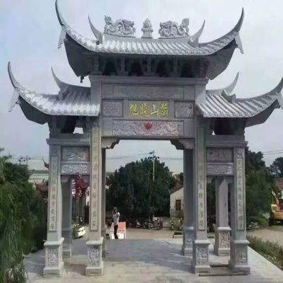 寺庙景区门口青石仿古三门牌坊