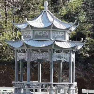 天然优质青石二层中式浮雕镂空休闲凉亭博鱼网页版