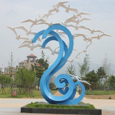 广场不锈钢几何创意和平鸽景观摆件