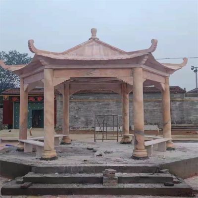 庭院石雕六角亭 大型石雕建筑 景观石亭 博鱼网页版