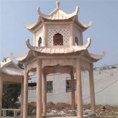 晚霞红石雕户外中式双层六角凉亭博鱼网页版