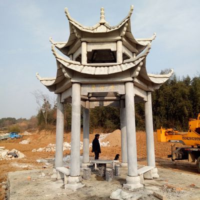 公园户外大理石石雕园林景观双层六角凉亭博鱼网页版