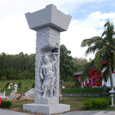 旅游景区寺院户外摆放青石浮雕四大天王石柱