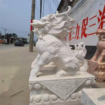 园林庭院门口大理石汉白玉石雕麒麟博鱼网页版