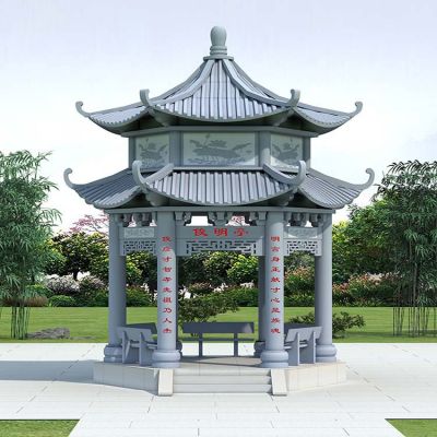 青石石雕户外园林景观双层凉亭博鱼网页版