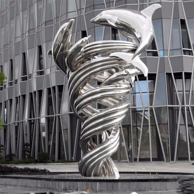 商业街广场水池喷泉摆放大型锈钢海豚博鱼网页版