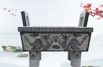青石仿古双龙浮雕景区寺院祭祀香炉