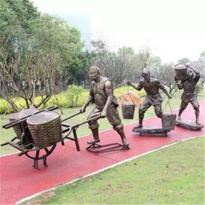 情景人物玻璃钢仿铜户外园林拉粮食的人物博鱼网页版
