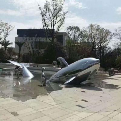 户外广场大型创意园林水景装饰摆件不锈钢抽象海豚博鱼网页版 