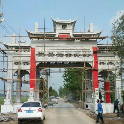 大理石雕刻复式门楼牌坊村庄园林建筑摆件