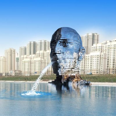 户外水池摆放不锈钢抽象人喷水景观博鱼网页版