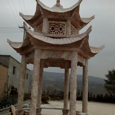 浮雕晚霞红石雕双层凉亭博鱼网页版