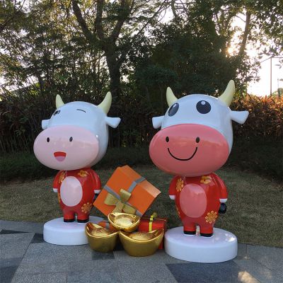 商业街两只红色招财玻璃钢牛博鱼网页版