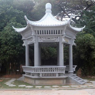 新款汉白玉镂空园林景观座椅休息凉亭