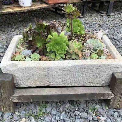 天然石材砂岩老石槽庭院造景花盆摆件