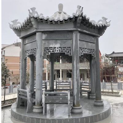 小区天然青石雕刻中式六角凉亭博鱼网页版