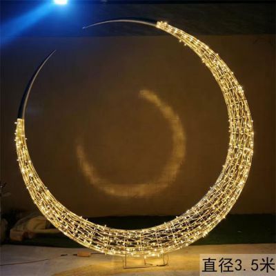 大型不锈钢月亮定制 镂空创意月牙博鱼网页版 发光月亮圆环博鱼网页版