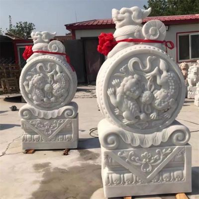 庭院门口门墩浮雕镇宅貔貅抱鼓石博鱼网页版