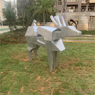 小区园林草坪 不锈钢喷漆抽象几何梅花鹿