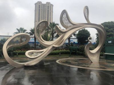 景区广场艺术不锈钢电镀玫瑰金大型抽象凤凰博鱼网页版