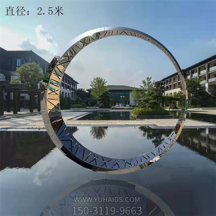小区水池摆放不锈钢圆环艺术造型景观博鱼网页版