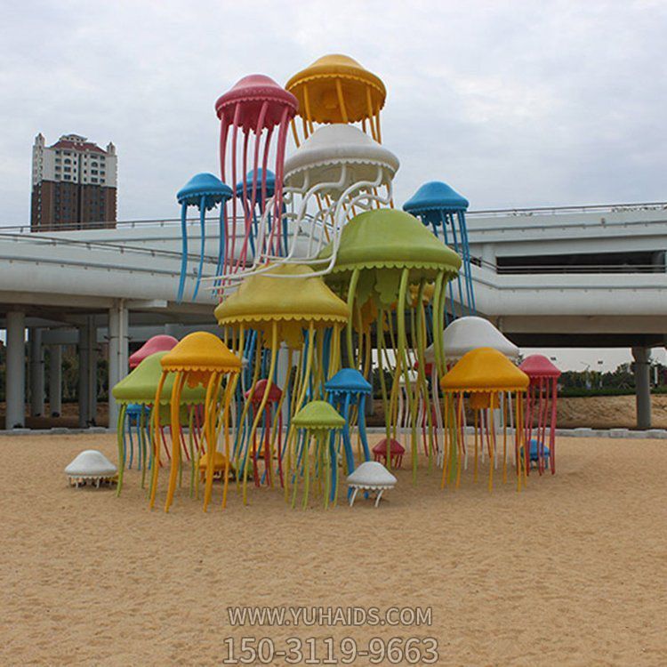 儿童游乐园沙滩摆放玻璃钢喷漆抽象水母组合博鱼网页版