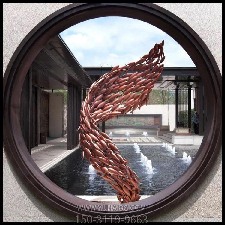 会所户外摆放不锈钢圆环鱼群景观博鱼网页版