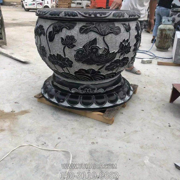 仿古圆形户外荷花石雕鱼缸 园林庭院装饰 摆件博鱼网页版