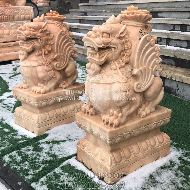 晚霞红石雕门墩抱鼓石门口庭院貔貅博鱼网页版