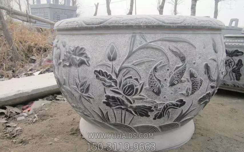 仿古荷花鲤鱼石浮雕水缸博鱼网页版