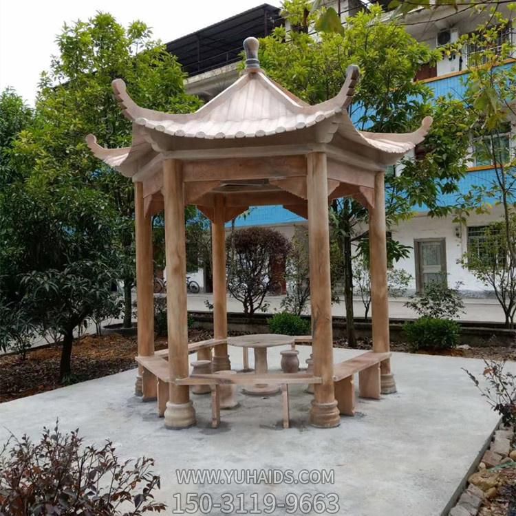 小区别墅晚霞红石雕六角凉亭博鱼网页版