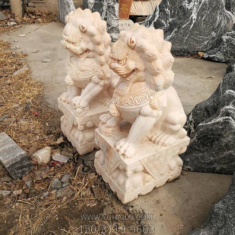 酒店门口大型晚霞红大理石石雕石狮子博鱼网页版