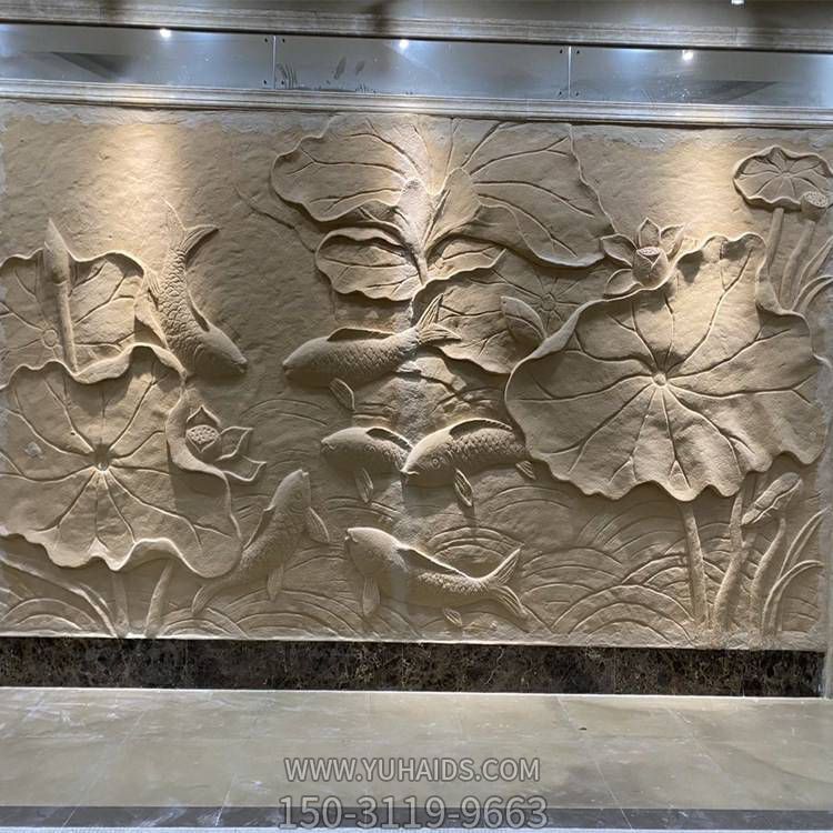 花都立体荷花浮雕博鱼网页版 室内山水画浮雕博鱼网页版