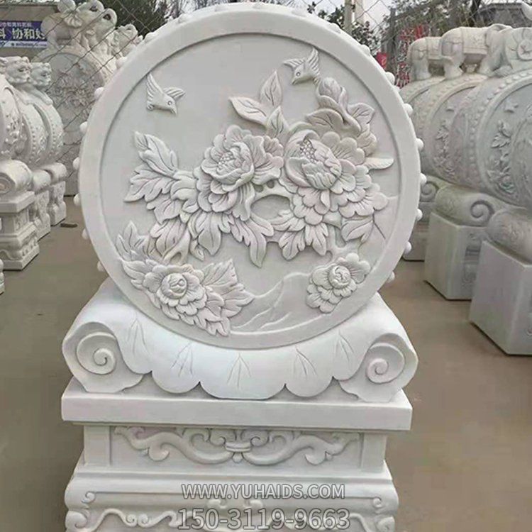 大理石浮雕花开富贵抱鼓石庭院摆件博鱼网页版